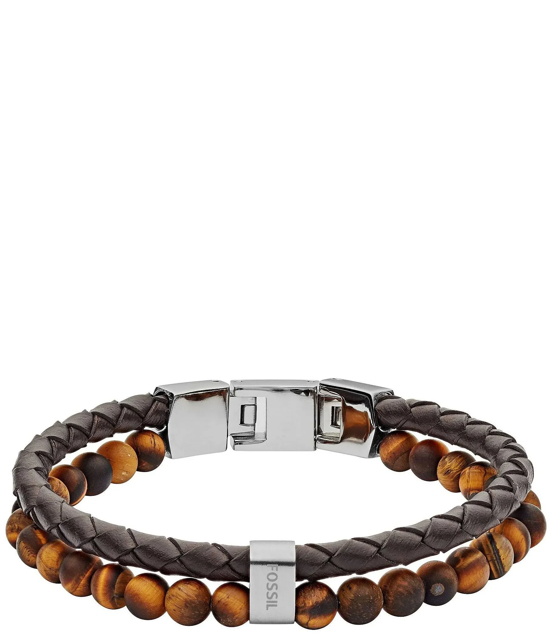 Fossil Men's Tiger's Eye and Leather Bracelet - Brown