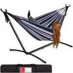 Best Choice Products 2-Person Brazilian-Style Cotton Double Hammock with Stand Set w/ Carrying Bag - Abyss