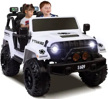 OTTARO 2 Seater Ride on Truck, 12V Large Electric Vehicles Battery Powered Cars for Kids with Remote Control, Spring Suspension, LED Lights, Music (White)