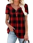 Zone Womens Henley V Neck Casual Blouse Button Down T Shirts Flare and Fl