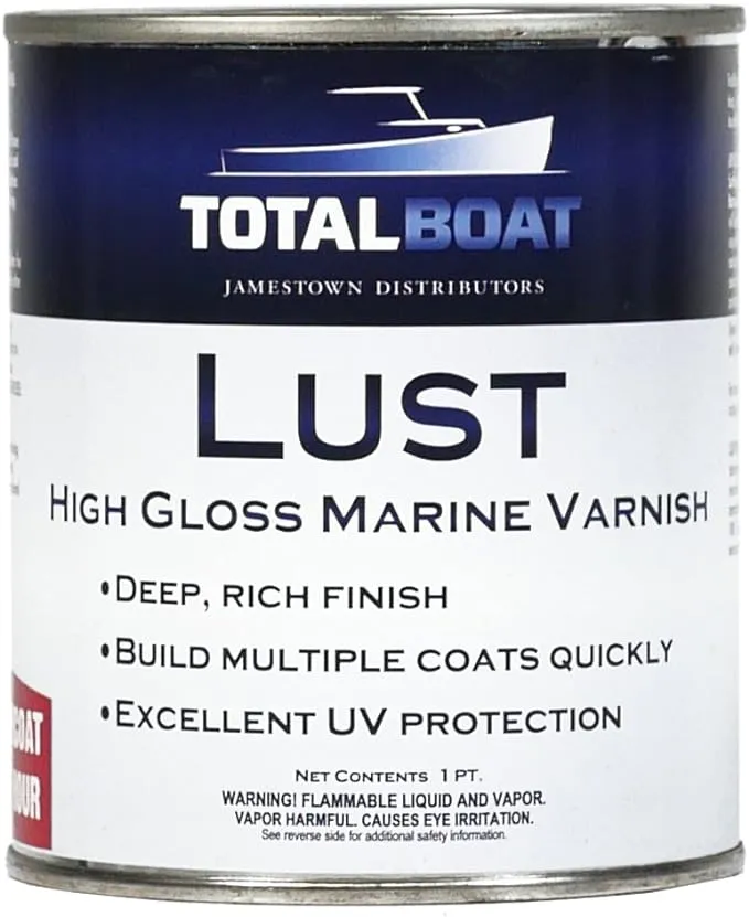 TotalBoat Lust Marine Varnish, High Gloss and Matte Finish for Wood, Boats, Outdoor Furniture (High Gloss, Pint)