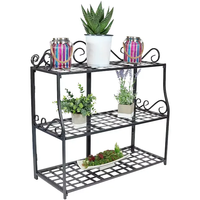 Sunnydaze Decor 30-in H x 30-in W Silver Indoor/Outdoor Rectangular Cast Iron Plant Stand Lowes.com