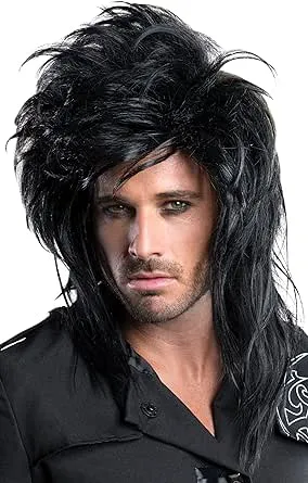 Adult Black Messy Rock Star Russell Brand Costume Wig