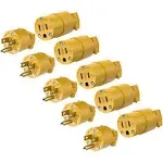 ENERLITES Electrical Replacement Plug & Connector Set, Extension Cord Ends Male and Female, 15 Amp 125 Volt, Straight Blade Plug Grounding Type, NEMA 5-15P & 5-15R, UL Listed, 66202-Y, Yellow, 5 Pack