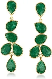 Ross-Simons 22.68 ct. t.w. Emerald Drop Earrings in 18kt Gold Over Sterling