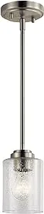 Kichler Winslow 7.5" Mini Kitchen Pendant with Clear Seeded Glass in Brushed Nickel, (7.5" H x 4.25" W), 44032NI