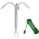 Yiliaw Stainless Steel Outdoor Grappling Hook with 50FT Rope/Climbing Claw/Gravity Hook/Flying Tigers/Aquatic Anchor Hook for Your Outdoor Life