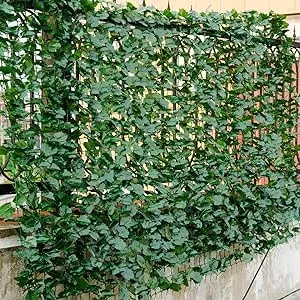 Giantex Artificial Faux Ivy Privacy Fence, 95"x40" Artificial Hedge Faux Ivy Vine Leaf Greenery Wall Screen, Decorative Trellis Fence Covering for Outdoor Porch Garden Patio