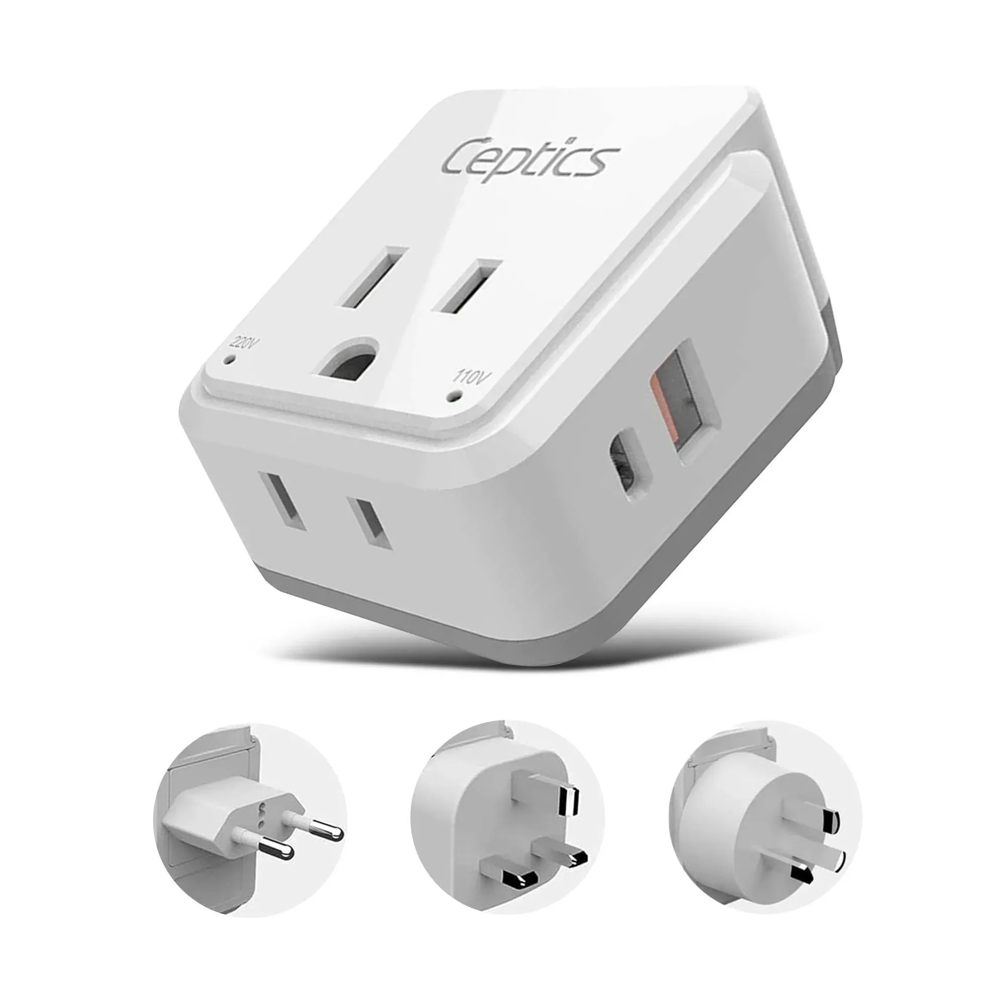 Ceptics China Malaysia Power Adapter Travel Set 20W PD & QC Safe Dual USB & USB-C 3.1A 2 USA Outlet - Compact-Use in Hong Kong Kuwait Singapore Iraq