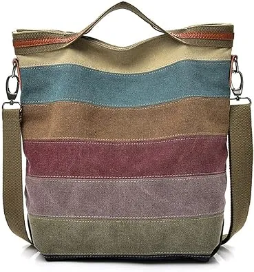 ROUROU Hobo Tote Bag for Women Top Handle Shoulder Bag Multi Color Canvas Crossbody Bag Large Capacity Handbag Casual Purse