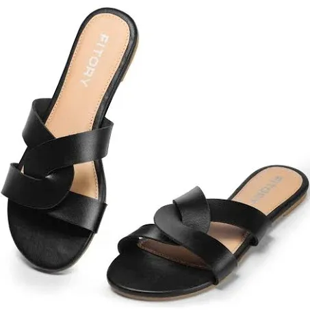 FITORY Flache Damen-Sandalen, modische Slides mit weichem Leder, Hausschuhe für den Sommer, Größe 39-45