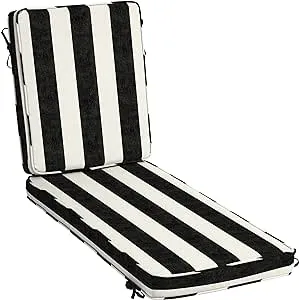 Arden Selections ProFoam Performance Outdoor Chaise Lounge Cushion 46 x 21, Onyx Black Cabana Stripe