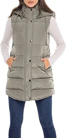 Sebby S.E.B Women's Long Puffer Vest, Quilted Faux Down Filled Hooded Vest for Fall and Winter