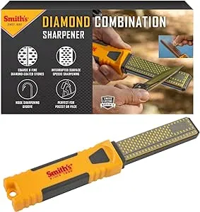 Smith's DCS4 4” Diamond Combination Sharpener - Double Sided Stone - Outdoor Field Knife Sharpener - Fish Hook & Pointed Tools Micro Sharpener - Lightweight, Compact, Handheld