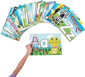 Fun Express Alphabet Letter Learning Mats, 26 Pieces, 15" x 10" Laminated Cardstock, Educational Activities for Kids Ages 3+, Interactive Learning Tools