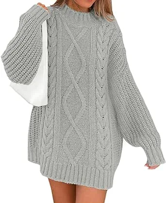 LILLUSORY Women&#039;s Crewneck Oversized Sweater Dress 2023 Fall Cable Knit Long Sle