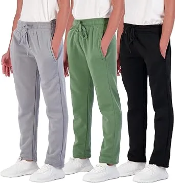 Real Essentials 3 Pack: Boys' Tech Fleece Open Bottom Sweatpants with Pockets