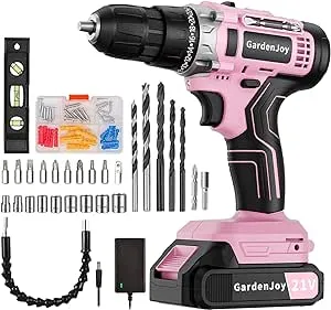 GardenJoy Cordless Power Drill Set - 21V Electric Drill Driver Kit with Battery and Fast Charger, 65pcs Acessories, 2 Variable Speed Control, 3/8-Inch Keyless Chuck and 24+1 Torque Setting