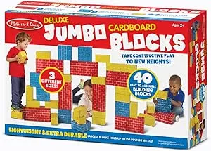 Melissa & Doug Jumbo Extra-Thick Cardboard Building Blocks - 40 Blocks in 3 Sizes, Cardboard Pretend Brick For Building