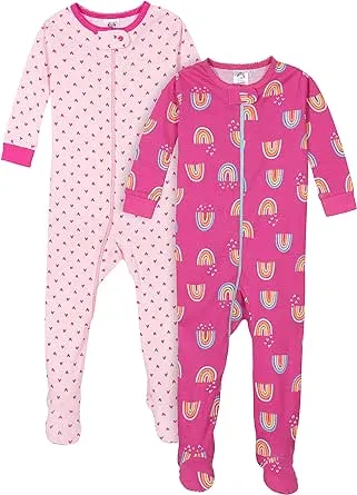 Gerber Baby Girls' 2-Pack Footed Pajamas