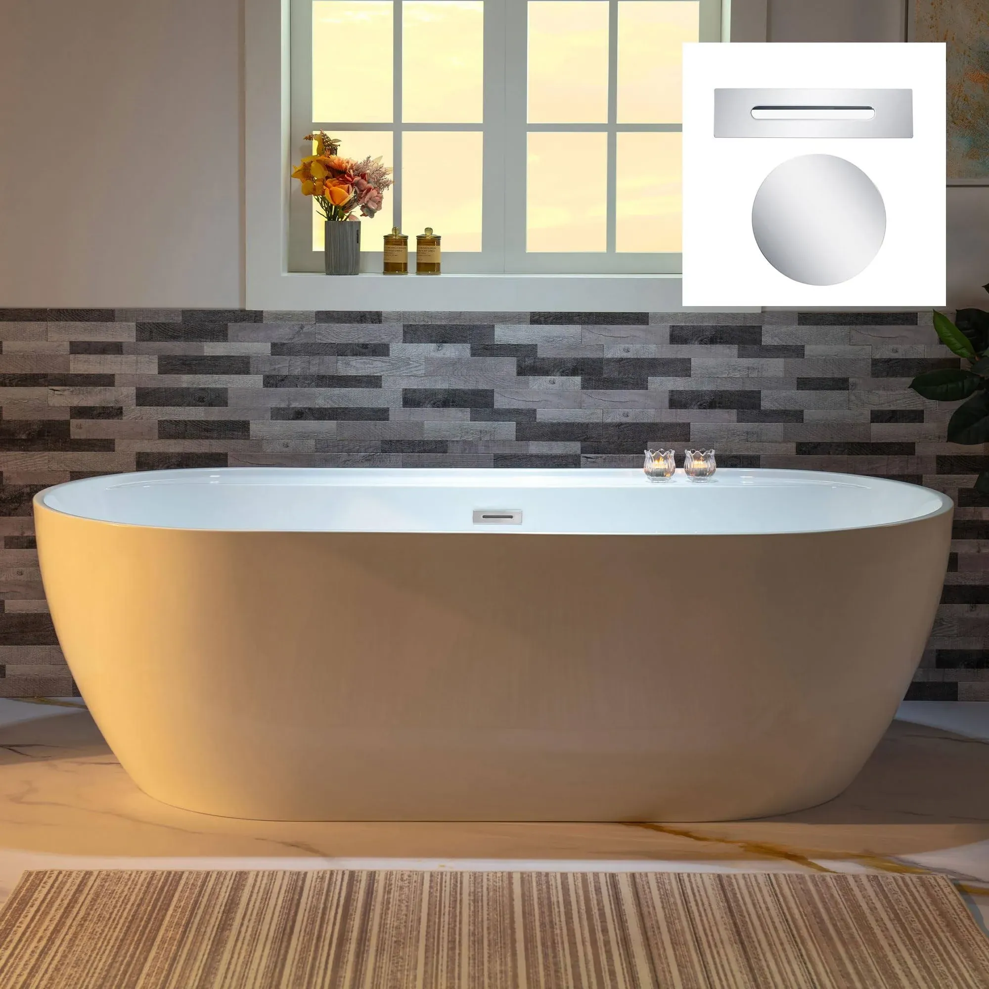 Woodbridge 72" Acrylic Freestanding Bathtub Contemporary Soaking White Tub with ...