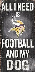 Fan Creations NFL Football and Dog Wood Sign, Minnesota Vikings, Multicoloured