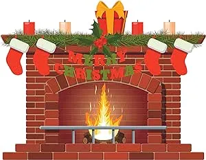 Merry Christmas Fireplace Decor Design Home Art Chimney Vinyl Wall Decal Sticker