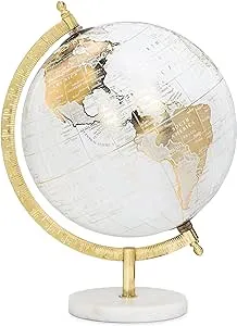 Abbott Collection 57-LATITUDE-18 Spinning Small Decorative Globe, White/Gold, 11" H