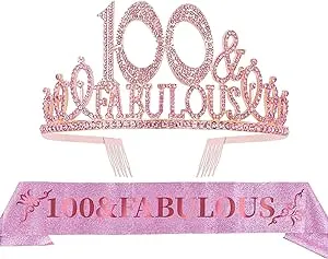 Ebe EmmasbyEmma 100th Birthday Sash and Tiara for Women - Pink