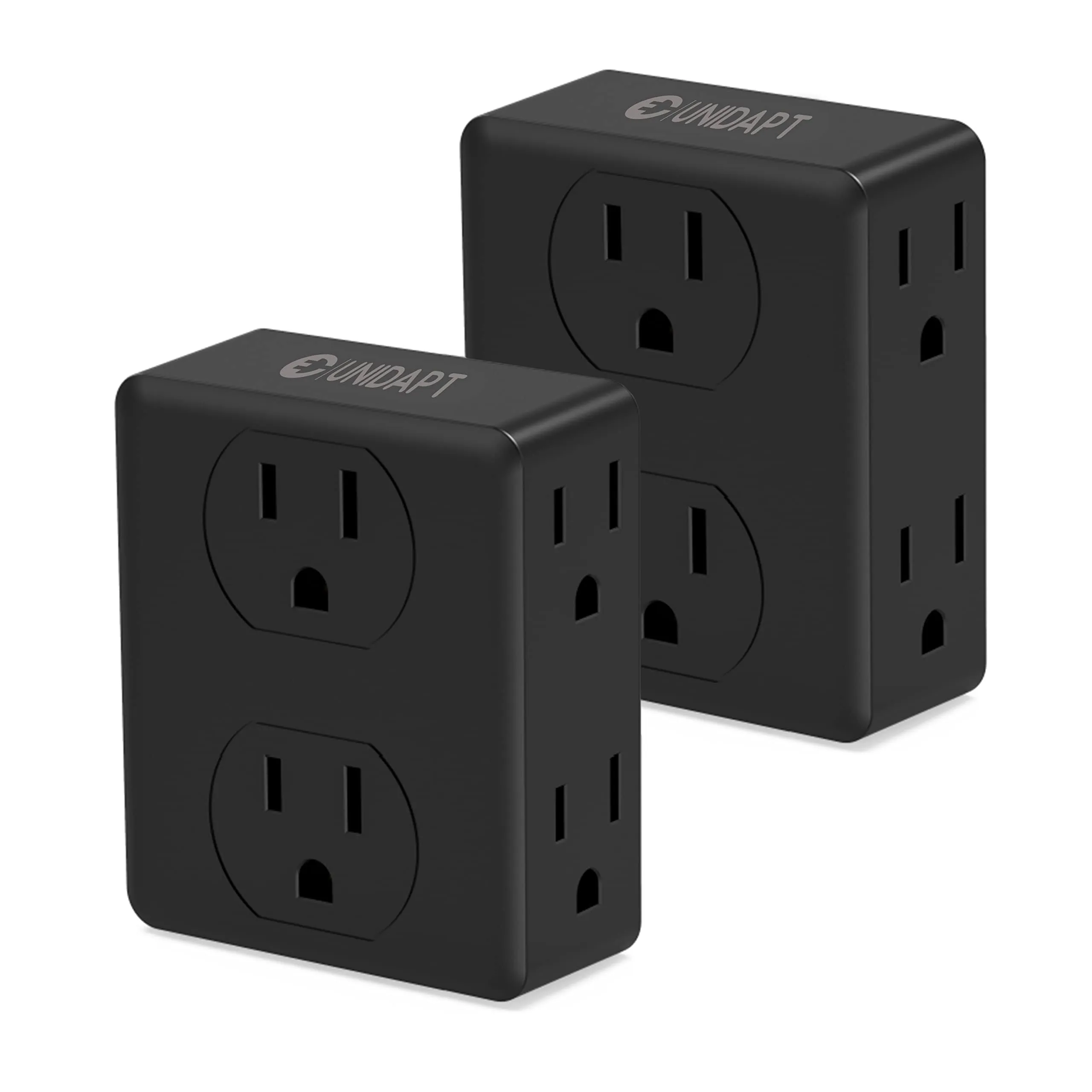 Multi Plug Outlet Splitter, Unidapt Multiple Outlet Extender Adapter with 6 Electrical Outlets, Side Outlet Splitter Box, Wall Tap Power Plug Expander for Home Hotel Office Dorm Essentials (Black)