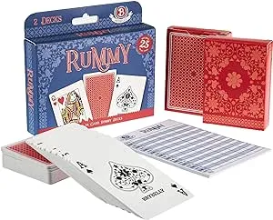 Rummy Card Game Kit - Classic Family Melding Game for 2-6 Players - Two Plastic-Coated Poker-Size, Standard Index Decks of 54 Cards + 25 Tear-Away Score Pads + Full Instructions for Gin Rummy