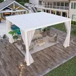 EROMMY Outdoor Louvered Pergola with Adjustable Aluminum Rainproof Roof 10x10 WH