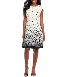 Ombre Dots Cap Sleeve Crepe Dress In Cream/black