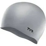 TYR Silicone Swim Cap, Wrinkle Free, Silver