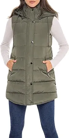 Sebby S.E.B Women's Long Puffer Vest, Quilted Faux Down Filled Hooded Vest for Fall and Winter