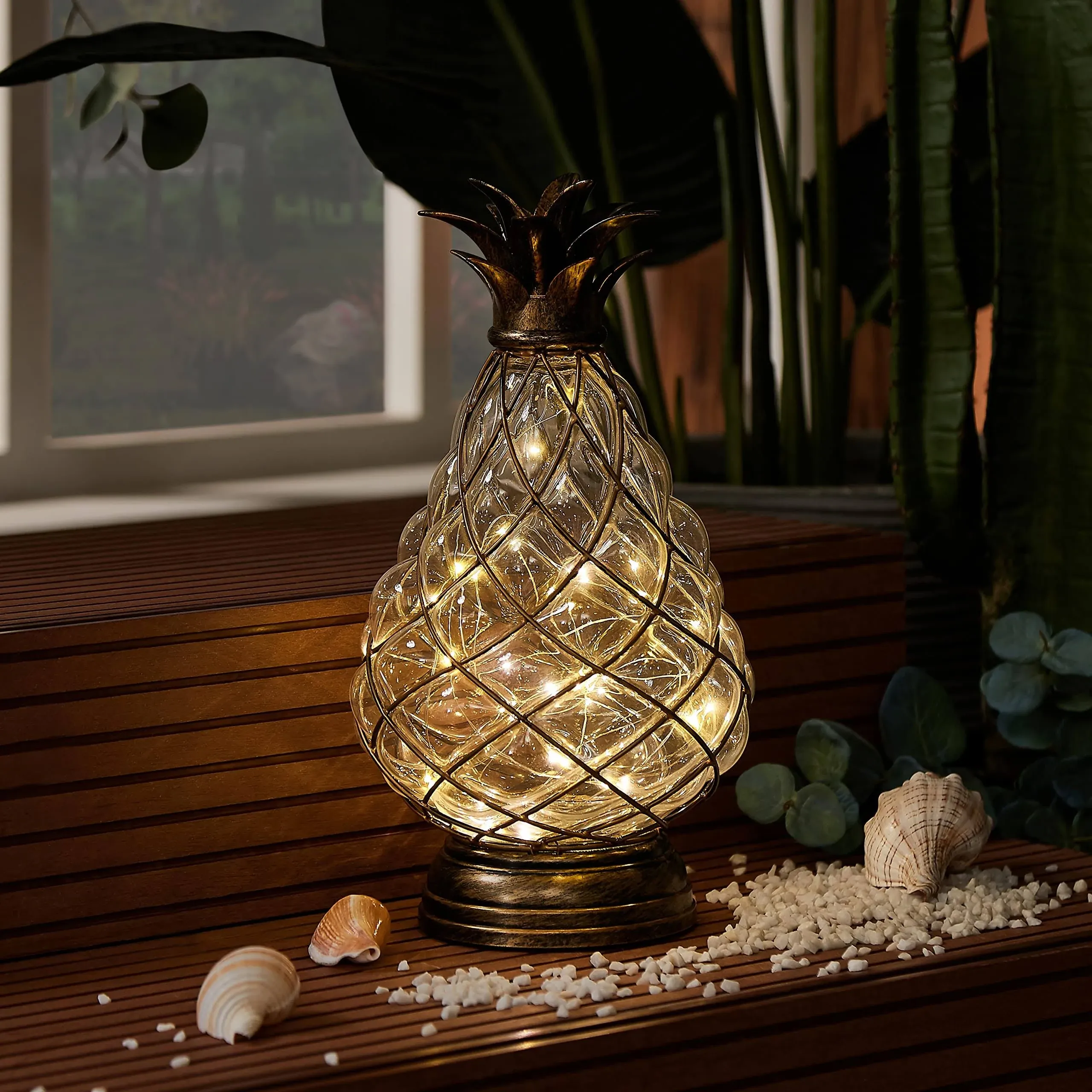 Extra Large Glass Pineapple Light,13 in Lantern Decorative,IP4<wbr/>4 Waterproof,6 ...