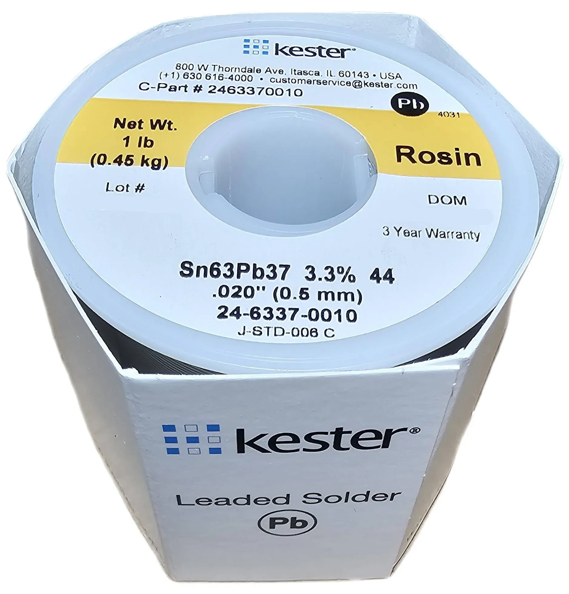 Kester 24-6337-0010 44 Rosin Core Solder 63/37 .020 1 lb. Spool