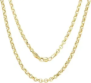 Nuragold 10k Yellow Gold 3mm Rolo Circle Cable Round Link Chain Pendant Necklace, Mens Womens Jewelry 16" 18" 20" 22" 24" 26" 28" 30"