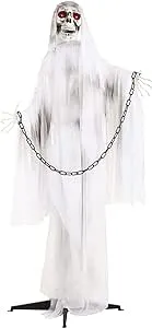 Haunted Ghost Animatronic Decoration Chained Ghost w/Light-Up Eyes, Posable Arms 5.5Ft Tall Stand Battery Operated