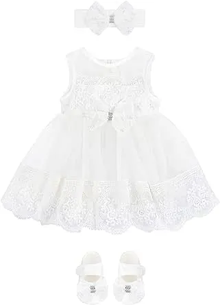 Taffy Baby Girl Christening Baptism Embroidered Dress Gown 6 Piece Deluxe Set 0-3 Months, White