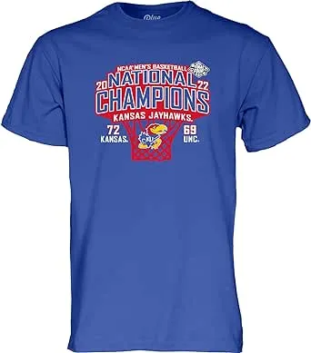 Blue 84 Men's NCAA Kansas Jayhawks National Basketball Champions T-Shirt 2022 Score