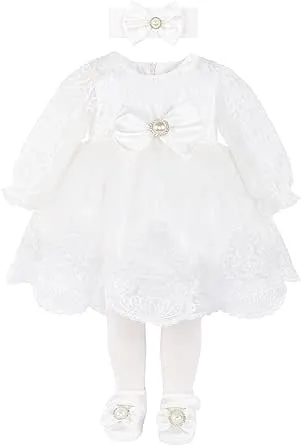 T.F. Taffy Taffy Baby Girl Newborn Christening Baptism Lace White Dress Gown 6 Piece Deluxe Set 6-9 Months