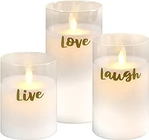 Live Laugh Love Moving Flame LED Glass Candles