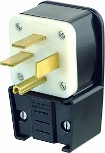 Leviton 8452-P 50 Amp, 250 Volt- 3PY, Straight Blade, Plug, Industrial Grade, Grounding, Angle, Black