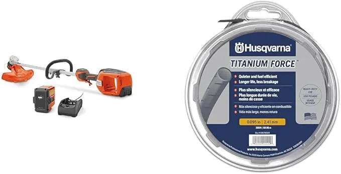 Husqvarna WeedEater 320iL Cordless String Trimmer with Battery and Charger, 16-Inch & 639005102 String Trimmer line .095-Inch 140ft Spool Titanium Force, 095" x 140', Silver