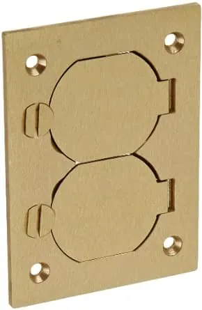 Hubbell Wiring Systems S3825 Brass Round Floor Box Rectangle Duplex Flap Cover, 4-5/32" Length x 2-63/64" Width