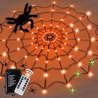 Halloween Lights Orange Purple Spider Web Decoration 4 FT Diameterghting Modes