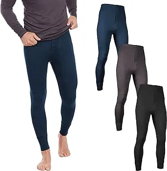 Project Better Place Men's Long Johns Thermal Underwear | Fleece Lined Base Layer Bottoms- 3 Pack