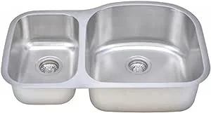 Wells CMU3221-79D-16 Craftsmen Series Stainless Steel Kitchen Sink, 32" 40/60 D-shape, Brushed Matte Finish