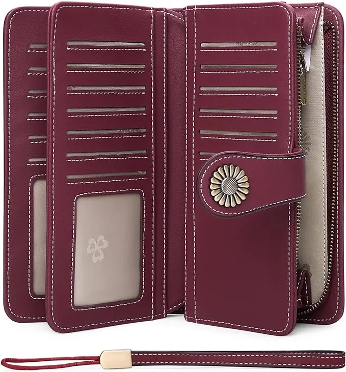 SENDEFN Women's Large Capacity RFID Blocking Genuine Leather Wallet